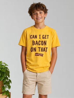 PLACE XXL Boys Size 16 Humorous  “Can I Get Bacon On That” Funny Shirt